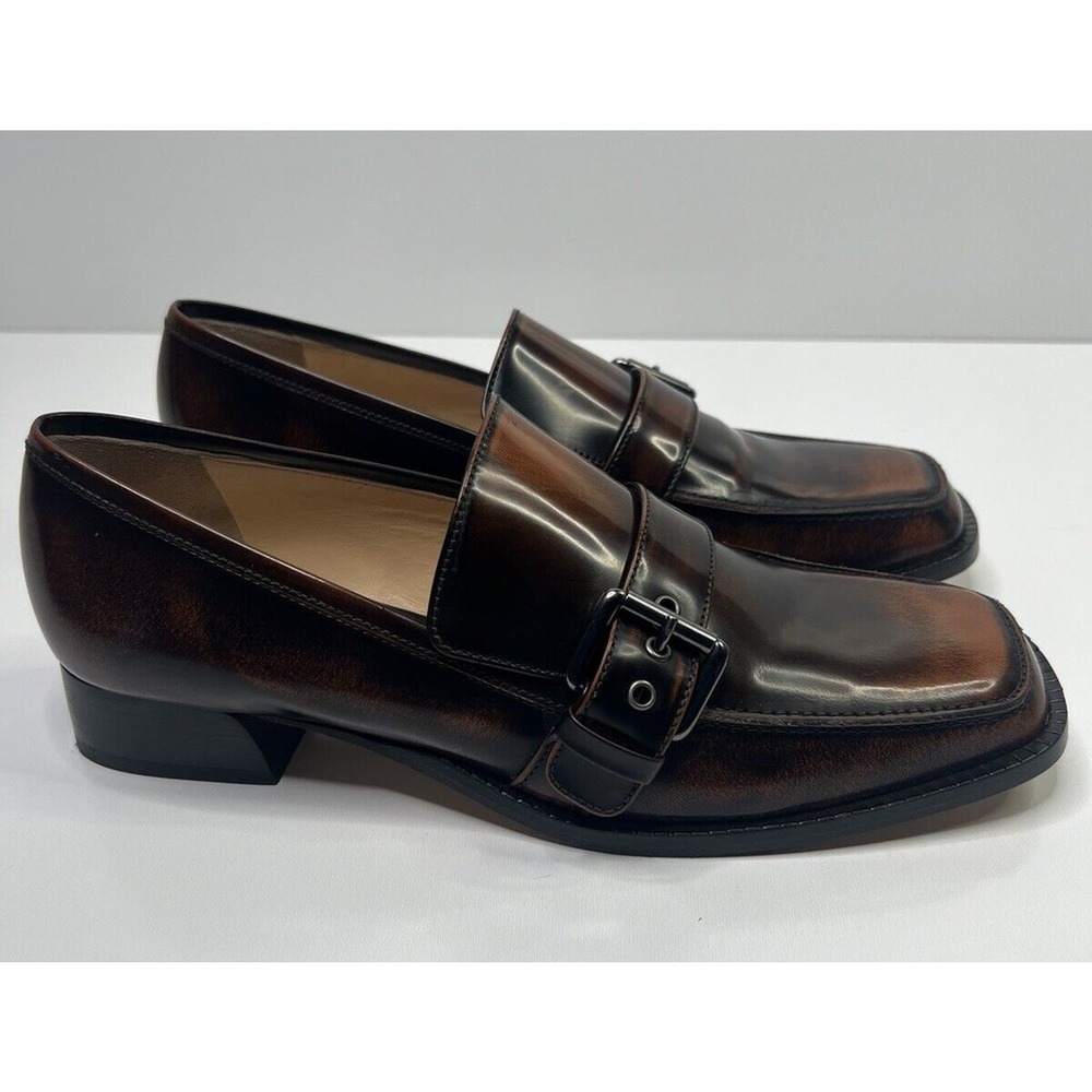 M.Gemi Scuola Loafer Brown Patina Leather Buckle Square Toe Low Heel Women's 41
